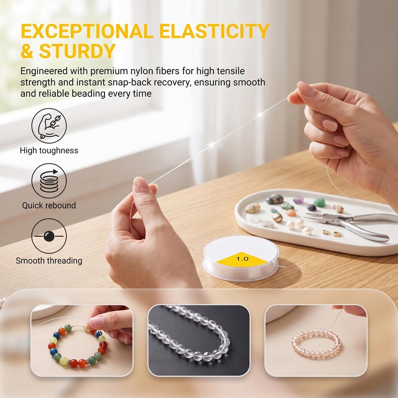 Clear Stretch Elastic 1mm 5 metres Elastic Beaded String for