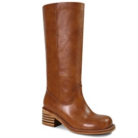 UBWDU Brown Platform Boots for Women Knee High Wide Calf Long Boots Square Toe Chunky Heel Campus Tall Boots Low Heel Size 7.5