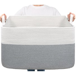 Goodpick Large Blanket Basket, Storage Baskets for Organizing, Woven Basket for Blankets, Clothes, Toy Baskets Storage Kids, Rectangle Rope Baskets for Storage, 23.6" x 15.7" x 13.8"
