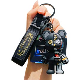 [AIXUAN] Men Women Boys Girls Cool Semi Mechanical Body Standing Bear Keychain Christmas Gifts Animal Pendant Metal Keychain (Black)