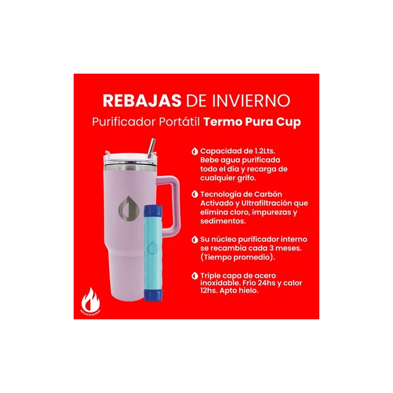 Termo Purificador Filtro De Agua Portable 1.2lts Diseño 2en1