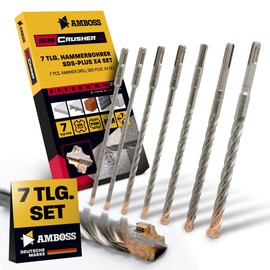 SDS+ Hammer Drill Bit Set 7 Pieces 4 x Cutting PGM Diameter 6-14 mm x 210 mm - Amboss Werkzeuge SDS Crusher 4 - Carbide Concrete Drill Professional Drill - Reinforced Concrete Masonry Brick Sand-lime Stone