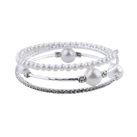 Silver Pearl Bangle Bracelet for Women Stackable Wedding Bangles for Bride Rhinestone Layered Bracelet Bangle for Women Bridesmaid Bridal Bangles Stretch Bracelets Bangle for Women Summer Bangles