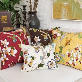 TAOSON Set of 2,Spring Yellow Beautiful Bird Flowers Trees Gorgeous Cotton Soft Home Decorative Throw Cushion Cover Pillow Cover Pillowcase with Hidden Zipper Closure Only Cover No Insert 18x18 Inch