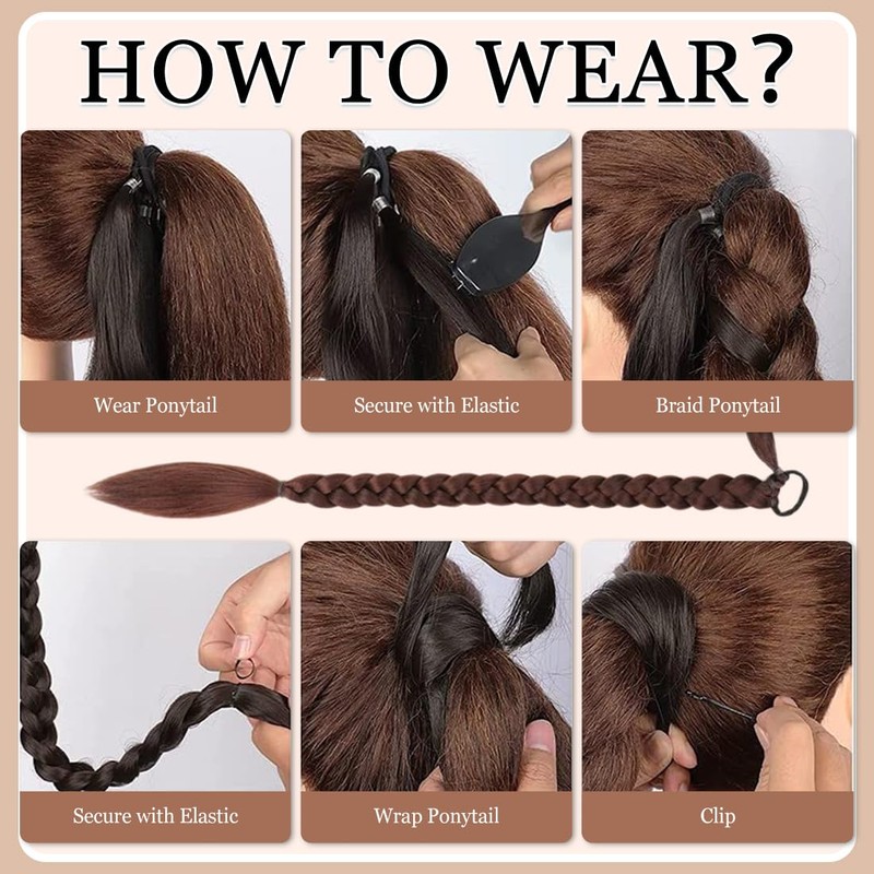 Long Ponytail Extension, 60cm Long Braided Ponytail with Tie Ponytail