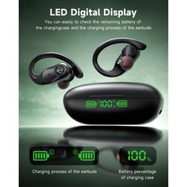 Wireless Earbuds Bluetooth Headphones Wireless Charging Case LED Display 40H Playtime Built in Mic Over Ear buds Waterproof Earphones with Earhooks Deep Bass Sound Headset for Sport Running Workout TV