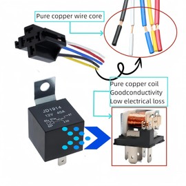 5 Pack 12V 40/30 Amp Car Relay DC 5 Pin SPDT and Harness - Heavy Duty 12 AWG Copper Wires Relays Kit Bosch Style for Automotive Truck Van Motorcycle Boat