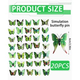Pack of 20 Butterflies Decoration, Colourful Butterfly Decoration with Safety Pins, PVC Butterfly Brooch, 3D Butterfly Stickers, Craft for Room Decoration, Decoration Curtains, Dining Table, Office
