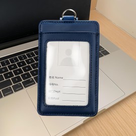 H HARUCO Pass Case with Reel for Men, Women, Children, Unisex, Vertical, Reel, Stretchable, Double-Sided, 2 Pieces, 3 Cards, Employee ID Card, Genuine Leather, PU Leather, Multicolor (Leather - Blue),