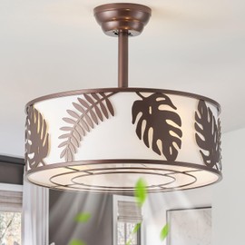 YADZSLY Farmhouse Rustic Ceiling Fan with Light, 20" Brown Chandelier Fan with Light Remote Control, Adjustable Height, Rustic Chandeliers for Bedroom, Nursery, Living Room