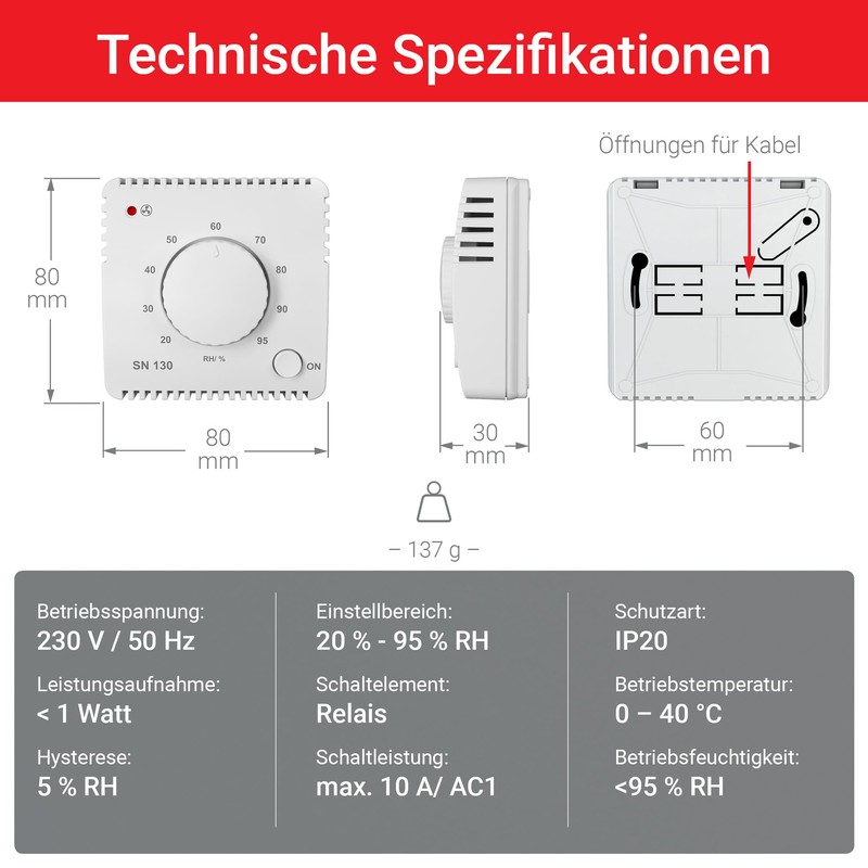ELEKTROBOCK SN130 Humidity Sensor for Automatic Fan Control | Bathroom,