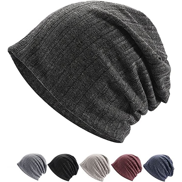 [MOWO] Men's Knit Hat, Spring, Summer, Autumn, Cool Material, Large, Skin-friendly, Stretchy, Breathable, Unisex, Knit Watch, Knit Cap, Care Hat, Beanie,, gray (dark gray)
