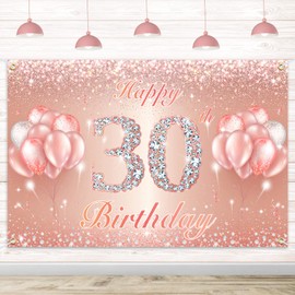 Happy 30th Birthday Banner Backdrop - 30 Birthday Party Decorations Supplies for Women or Men - Rose Gold 4 x 6ft