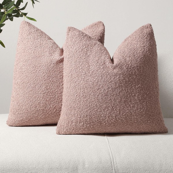 DEZENE Textured Boucle Throw Pillow Covers 18x18 Pink for Bed