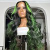 WKIPYCPK Green Highlight Lace Front Wig Black Hair with Green