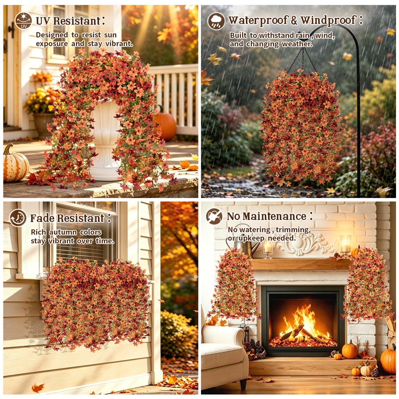 2PCS 344-Blooms Artificial Fall Flowers,UV Resistant No Fade Silk Fake