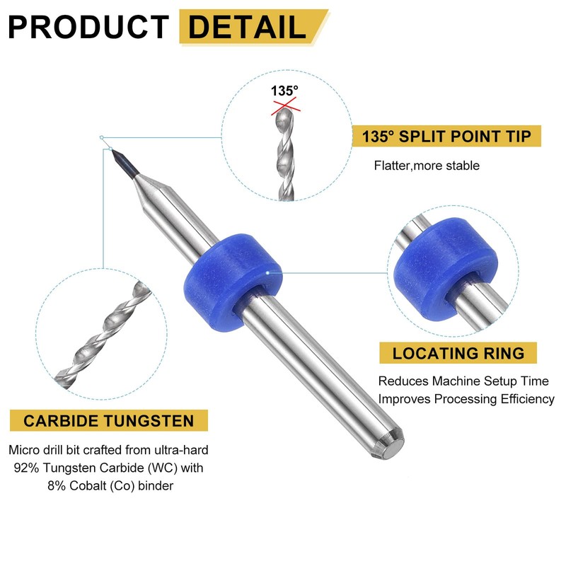 PATIKIL 0.1mm Micro Drill Bits 1/8" Shank Tungsten Carbide Steel