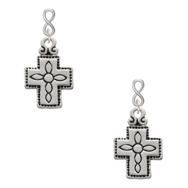 Delight Jewelry Silvertone Large Southwestern Antiqued Cross Silvertone Infinity Post Earrings
