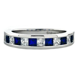 1000 Jewels Olivia B: Princess-Cut Simulated Sapphire & IOF CZ Semi-Eternity Wedding Band Silver, 3132A sz 4.0