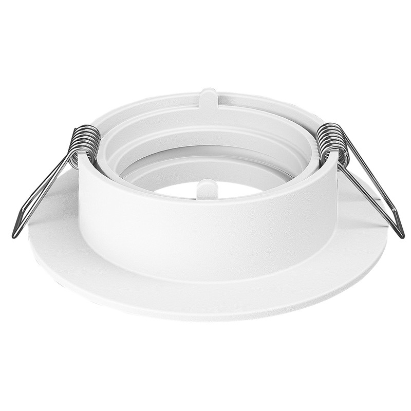 Recessed Spotlight Frame, Round, Pivoting, Stainless Steel and White