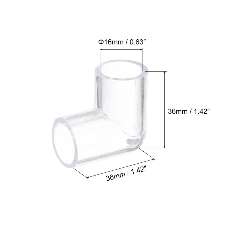 sourcing map 5Pcs Clear Elbow Fitting, 16mm/0.63" 2 Way Acrylic