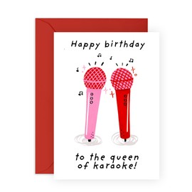 CENTRAL 23 Birthday Card for Karaoke Queen - Fun and Musical Theme with Microphones and Notes - For Her, Friends, Bestie, BFF, Sister, Auntie, Mom, Singing Enthusiasts -Comes with Fun Stickers