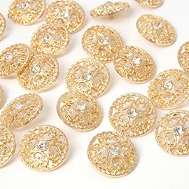YAKA 24pcs Craft Buttons for Sewing Clothing, Gold Alloy Rhinestone Crystal Hollow Decorative Metal Cloth Buttons, 25mm, DIY Buttons Craft Supplies (Style5)