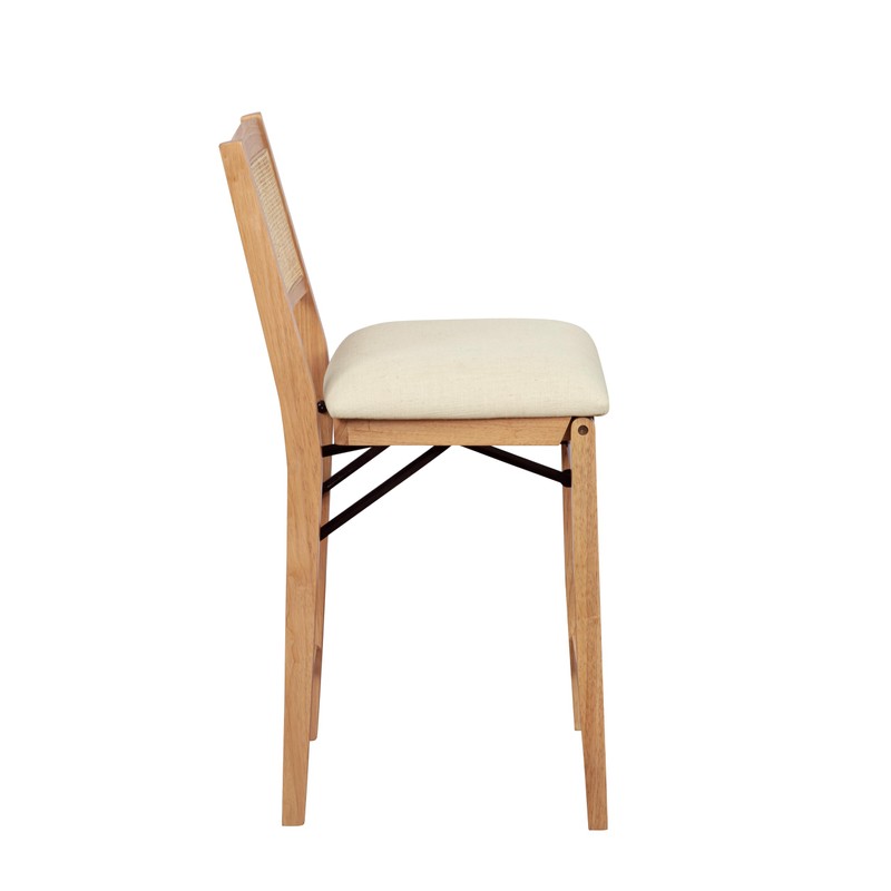 Powell Kasi Natural Wooden Folding Counter Stool with Padded Linen