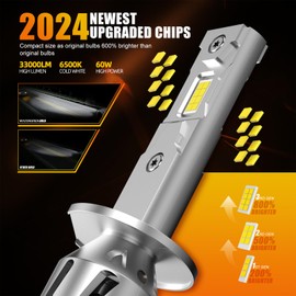 WAIXINGREN H1 Led Headlight Bulb, 60W 26000LM 400% Ultra Brightness with Fan, 6500K White with High-Efficiency Cooling System, Canbus Ready, Plug and Play, Pack of 2 (H1)