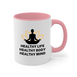 Flairy Land Meditation 2Tone Mug 11oz Pink -Healthy Lfe - Relaxiation Stress Relief Zen Buddhist Mindfullnest Savasana