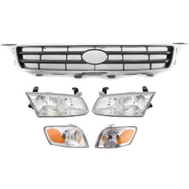 Evan Fischer Driver and Passenger Side Headlight Kit for Toyota Camry CE LE XLE 2000-2001 Halogen With bulb(s) W/Corner Light Grille Assembly Replaces# 81110AA020 81150AA020 81520AA020 81510AA020