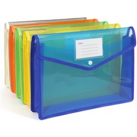 Gtheimn 5-Pack Plastic Expanding File Folders, Waterproof Transparent Envelopes with Snap Closure, Large Capacity Document Organizer for Letter/A4 Size, Assorted Colors for School & Office