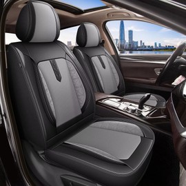 AOMSAZTO Car Seat Covers Fit for Nissan Rogue 2010-2024 2025 Full Set Leather Car Seat Cover Automotive Seat Cushion Seat Protector Waterproof Compatible Airbag(5 Seats,Black&Gray)