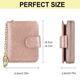 Beurlike Women's RFID Credit Card Wallet Organizer Case Leather Ladies Small Security Card Holder(Upgrade a (10 Accordion/Key Ring) - Glitter Gold)