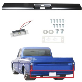 munirater Black Car Rear Bumper Steel Roll Pan with License Plate Light Kit Replacement for 1967-1972 C10 Pickup Fleetside
