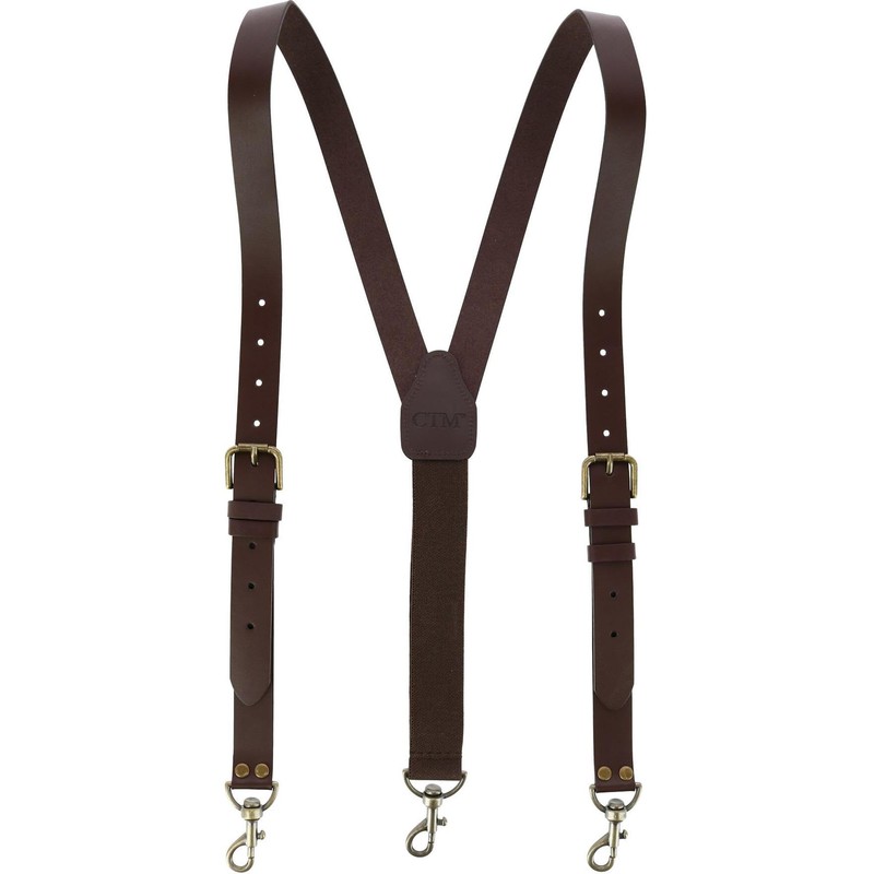 CTM Men's Coated Leather Buckle Strap Suspenders with Metal Swivel