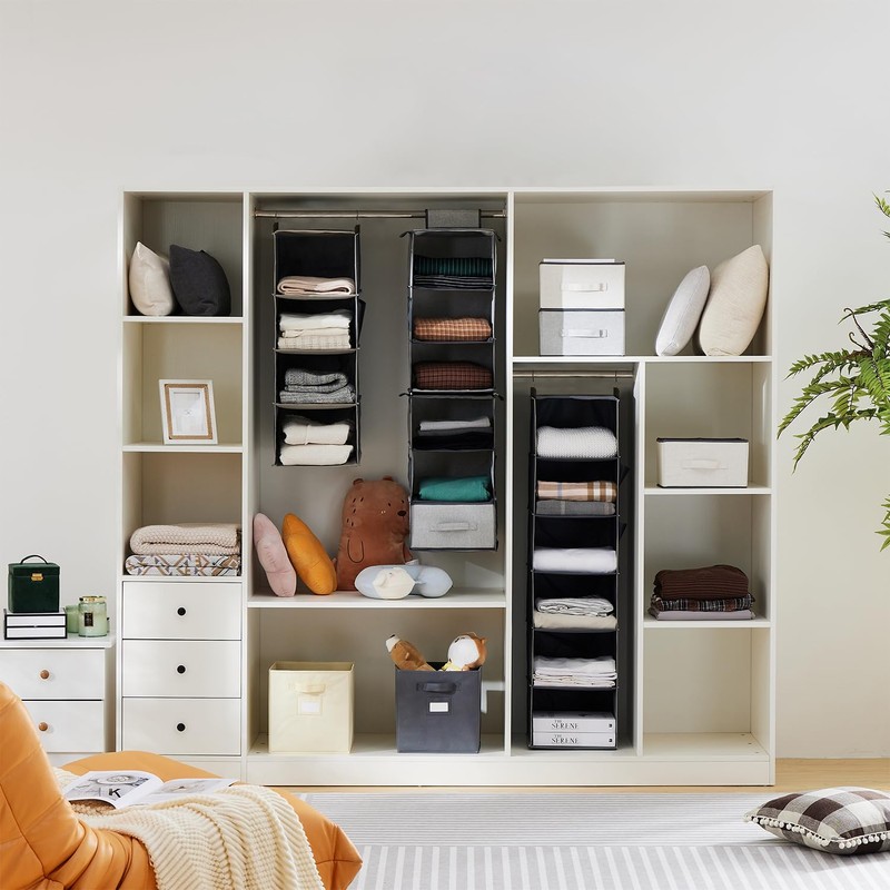 YOUDENOVA Hanging Shelf, Wardrobe Organiser, Hanging Storage with Bamboo Sticks