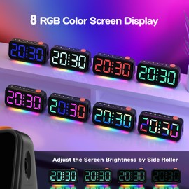 LATEC Digital Alarm Clock with 7 Modes RGB Night Light, 8 Colours LED Digital Display, Adjustable Brightness and Volume, 2 Alarms, Snooze, USB Charging Port, Mains Operated, Black