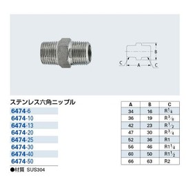 Kakudai 6474-13 Stainless Steel Hex Nipple