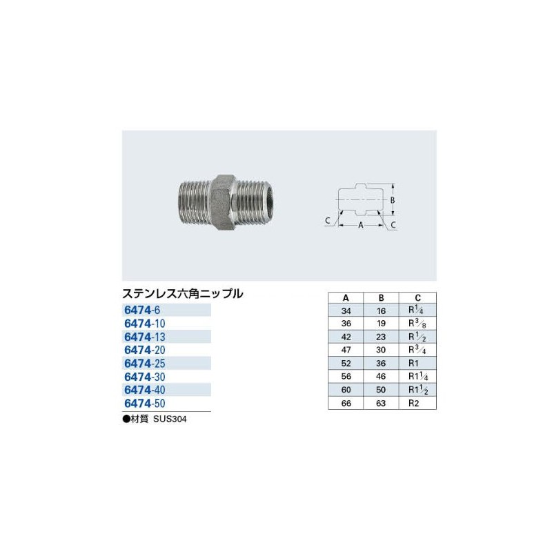 Kakudai 6474-13 Stainless Steel Hex Nipple