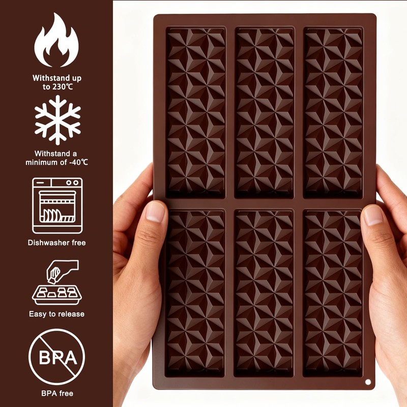 Vyooxcy 2 Pack Chocolate Bar Mold Silicone 10"x6.7", Deep Candy