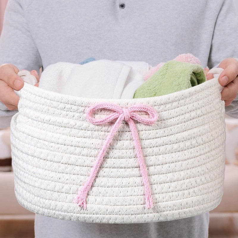 Breling 3 Pieces Coquette Bow Laundry Hamper Cotton Rope Storage