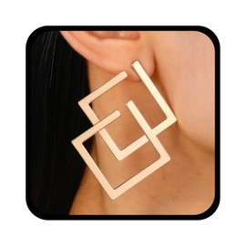 Vacaonio Exaggerate Geometric Square Earrings Large Hollow Square Dangle Earrings Double Square Gold Earrings Square Shape Earrings Geometric Earrings Jewelry for Women