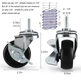 2 inch,Casters Set of 4,Caster Wheels 1/4 inch Threaded Stem,Wheels for Wire Shelving Racks,Leveling Casters,Replacement Wheels for Rolling Cart,Cart Wheels,Shelf Wheels,Wheels for Cart,Casters