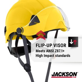 Jackson Safety Non-Vented Hard Hat – Construction Helmet for Men with Flip-Up Visor - Industrial Climbing-Style Head Protection Equipment (Multiple Colors)