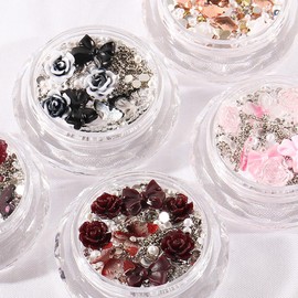 3 Boxes 3D Rose Flower Nail Charms Nail Art Gems and Rhinestones Acrylic Nail Pearls Beads Nail Butterfly Charms Nail Jewels 3d Bow Nail Art Decorations Red