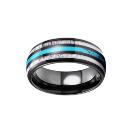 Mens Turquoise Ring Tungsten Wedding Band Black Deer Antler Rings for Men Unique Nature Ring with Turquoise Inlay