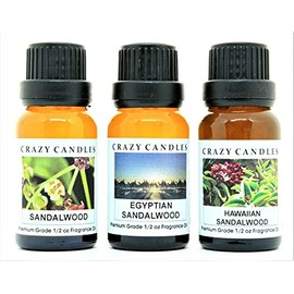 Crazy Candles 3 Bottles Set, 1 Hawaiian Sandalwood, 1 Sandalwood, 1 Egyptian Sandalwood 1/2 Fl Oz Each (15ml) Premium Grade Scented Fragrance Oils