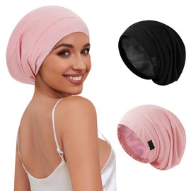 Kafteri 2 PCS Satin Silk Bonnet for Sleeping Women,Double Layer Hair Wrap Sleeping for Women Men, Silk Satin Lined Beanie Sleep Cap for Curly Hair Adjustable