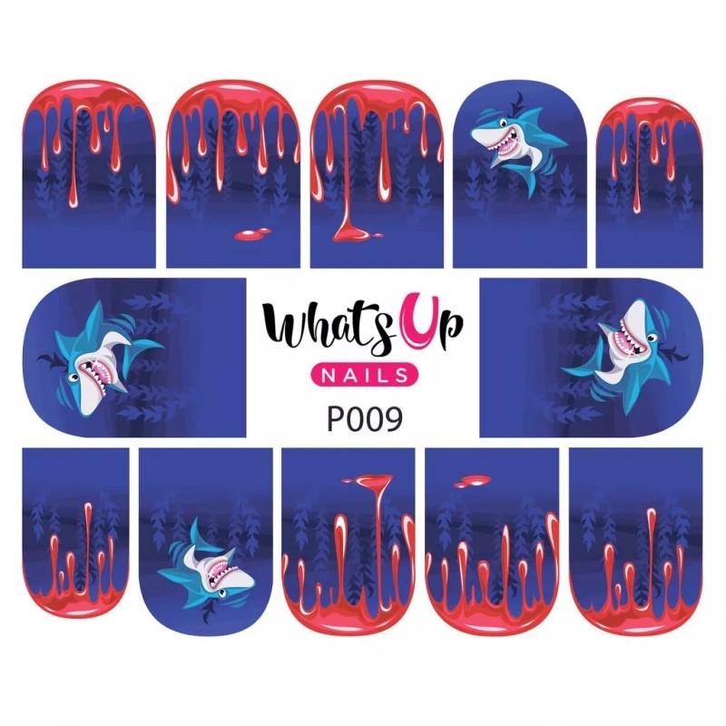 Whats Up Nails P009 Shark Attack Water Decals Sliders for